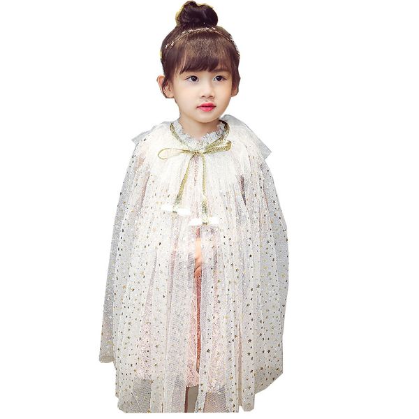 Princess Party Dress Up Chaks Shawls for Little Girls Summer azul rosa branco lantejoulas coloridas Tulle Cape Halloween Trajes de anivers￡rio de Natal