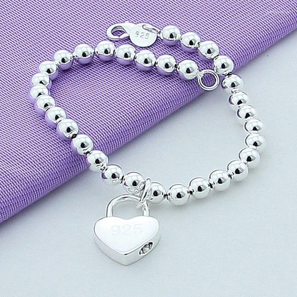 Bracelets de charme 925 Pulseira de prata esterlina Letra de bloqueio de coração Moda de contas Simples para mulheres do presente de joias