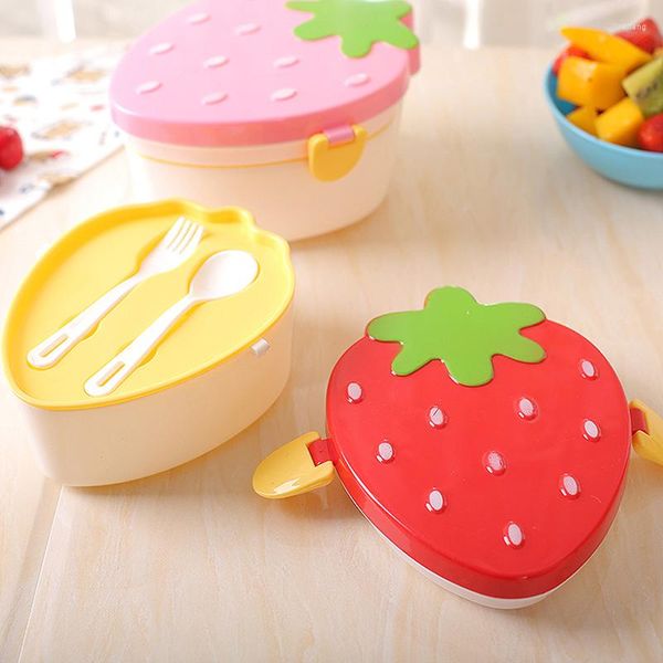 Geschirr-Sets 500 ml Erdbeerform Lunchbox 2-lagige Obstaufbewahrung Bento-Boxen Rot Rosa Mikrowellengeschirr Kind Niedliche Schulschüssel