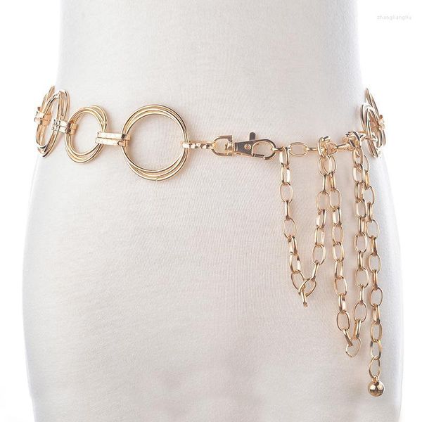 Cinture Cintura ad anello in metallo dorato Moda Donna Catena in vita argento Lega da donna Tre anelli per abito 174Cinture