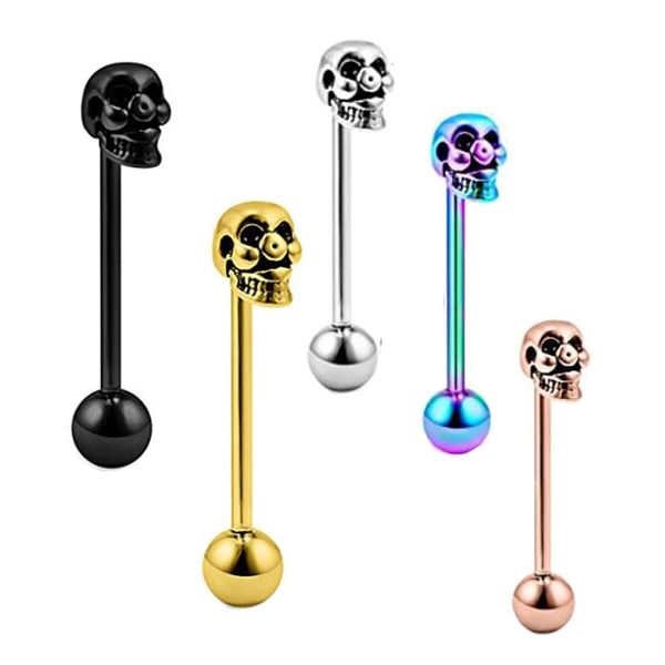 1 pz Skull Tongue Stud Bar Scheletro lingua Piercing Gioielli Sexy Bilanciere In Acciaio Inox Punk Accessori Costume di Halloween 14g