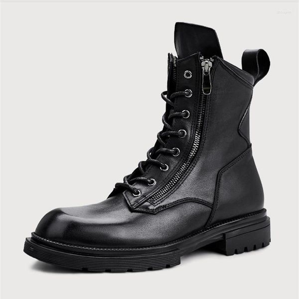 Botas 2022 dedo pontudas de inverno para homens Militar de couro genuíno 12#20/10d50