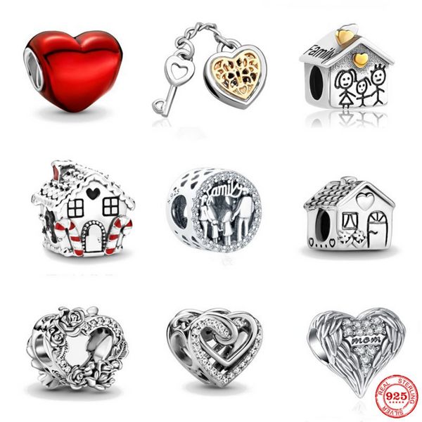 925 Sterling Silver Dangle Charm Women Women Mindes de alta qualidade Presente de joalheria House Family Family Love Bead Fit Pandora Charms Bracelet Diy 01161