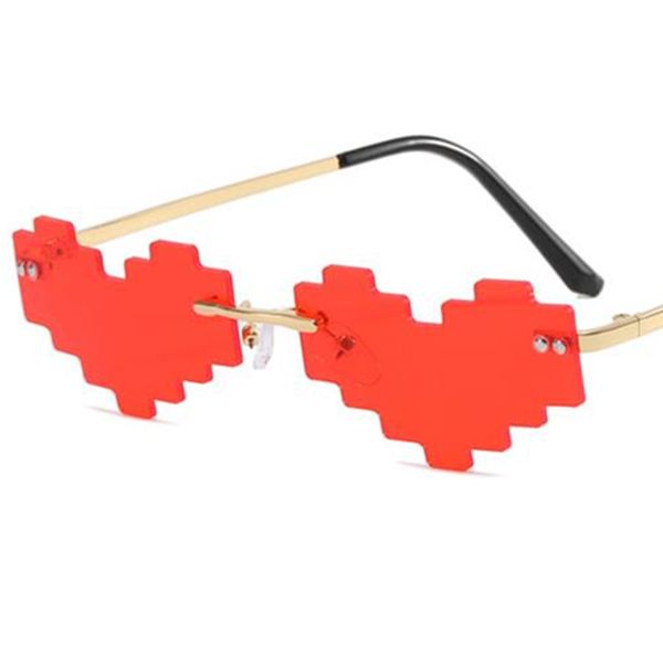 Divertenti occhiali da sole senza montatura Occhiali da sole a cuore con personalità unisex Occhiali a mosaico Occhiali anti-UV per occhiali da ballo in maschera