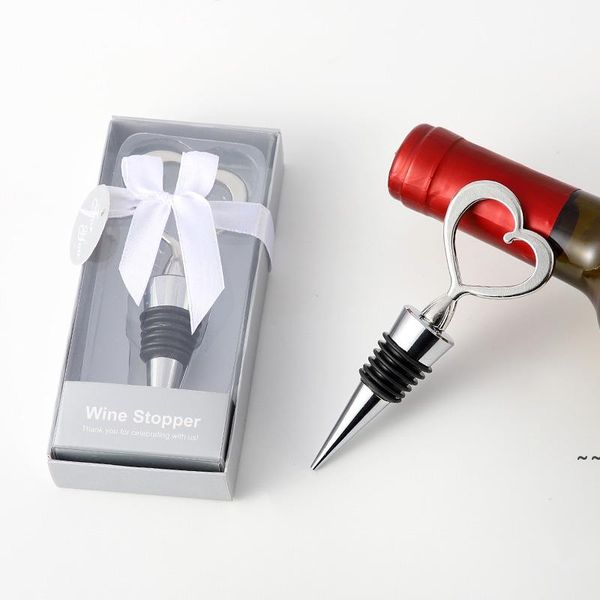 Hochzeitsgeschenk, versilberter Herz-Weinverschluss aus Metall in grauer Geschenkbox, lustige Weinflaschenverschlüsse, Party-Werbegeschenke, JNB16306