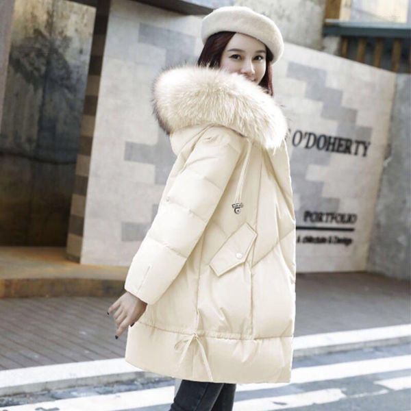 Piumino da donna lungo spesso caldo inverno Parka collo di pelliccia grande cappotto a-line abiti larghi con cappuccio XS-2XL giacca dolce moda