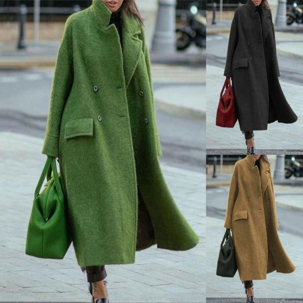 Womens Elegant Autumn Street Lady Cardigan Wool Coats Fashion Casual Casual Jaqueta 2022 Winter Blend Wool Lapel Casat for Women Loose