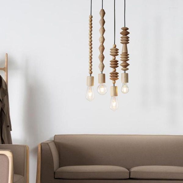 Kolye lambaları Modern Basit Masif Ahşap Buda String Chandelier Yaratıcı Kişilik Nordic Sanat Oturma Odası Yatak Odası Cafe Küçük S3