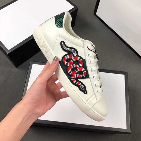 Designers Homens Ace Bordado Sneaker Ace Branco Sapatilhas Mulheres Esporte Sapatos de Couro Real Bordado Clássico Sapato Python Em Relevo Sneaker 36-48