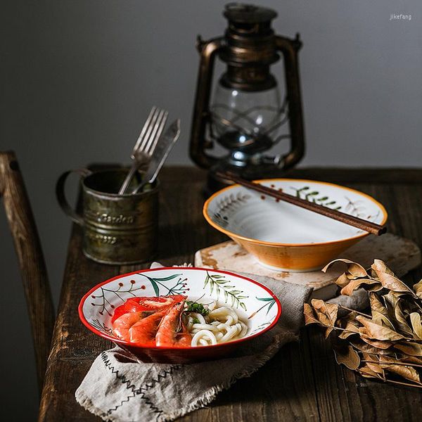 Миски Японская винтажная гончарная миска с супом из говядины с лапшой мгновенная лапша домашняя рука