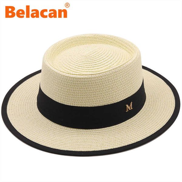 Beanie / Skull Caps Cappello per le donne Summer Beach Hat Femminile Casual Fashion Lady Girls M Lettera Round Flat Brim Berretto di paglia Ragazze Sun Hat Chapeu Feminino T221013