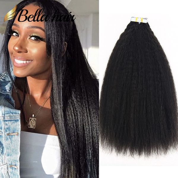 Лента для наращивания человеческих волос PU Weft Kinky Straight Tapes ins Настоящее наращивание волос для чернокожих женщин Натуральный цвет Двусторонний клей Remy Bundles 50 г 20 шт. Bella Hair