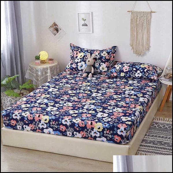 Conjuntos de Lençóis Bonenjoy 3 Pçs Conjuntos de Lençóis Queen Size Estampados com Flores King On Elástico Sabanas De Cama Com Fronha 211224 Drop Othle