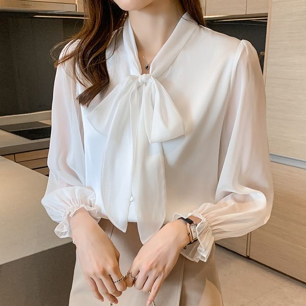 Primavera de chiffon da primavera de chiffon 2022 nova camisa branca do escrit￳rio da senhora moda feminina de manga comprida roupas elegantes roupas