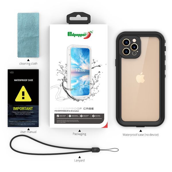 Capas à prova d'água IP68 Redpepper Mergulho Natação Protetor de tela embutido de corpo inteiro debaixo d'água para iPhone 14 13 Mini 12 11 Pro Max Samsung S21 Plus S22 Ultra Note 20