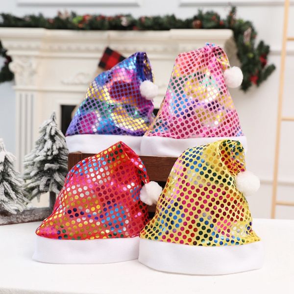 Chapéu de lantejoulas de Natal Papai Noel Hats de lantejoulas para crianças adultas de festa colorida Cosplay Cap acessórios de decoração de natal TH0573