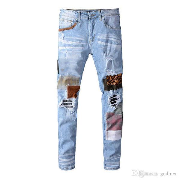 Jeans masculino masculino estilo hip hop designer de luxo jeans calça angustiada motociclista raspada jean slim fit motocicleta masculina tamanho 28-40