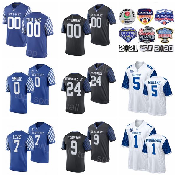 NCAA College Kentucky Wildcats Futebol 29 LaVell Wright Jersey 6 Dane Key 9 Tayvion Robinson 13 JJ Weaver 5 DeAndre Square 80 Brenden Bates University Preto Azul