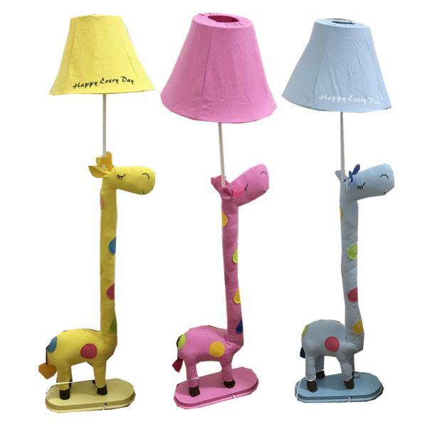 Lampada da pavimento giraffa in tessuto Nuovo moderno room di studio rurale moderno Stand leggero per bambini carino camera da letto blu/rosa/giallo pavimento da pavimento