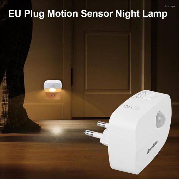 Luci notturne Sensore di movimento Luce a LED Spina UE 220V Mini Per la casa Camera da letto Illuminazione del corridoio Scala WC Lampada da comodino