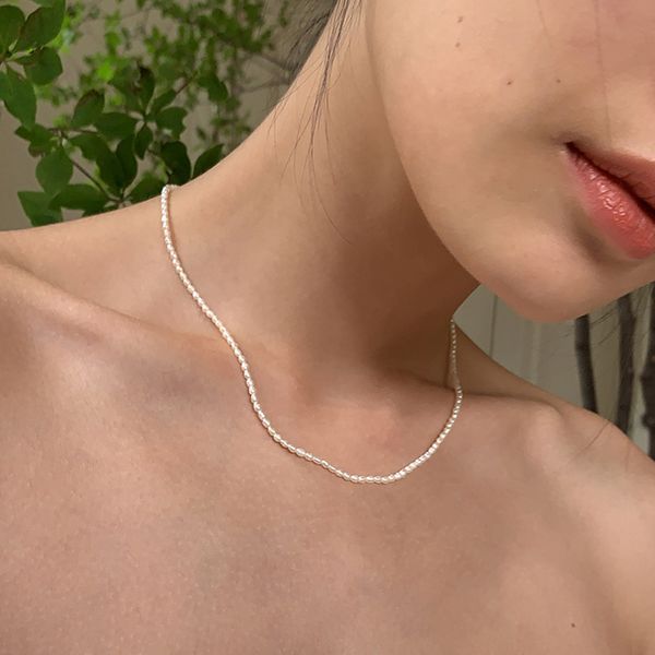 Anhänger Halsketten 3 5mm Weiße Süßwasserperle Choker 925 Sterling Silber Halskette Barock Natürliche Weibliche Perlen Feine Accessoires Frauen SMTNG
