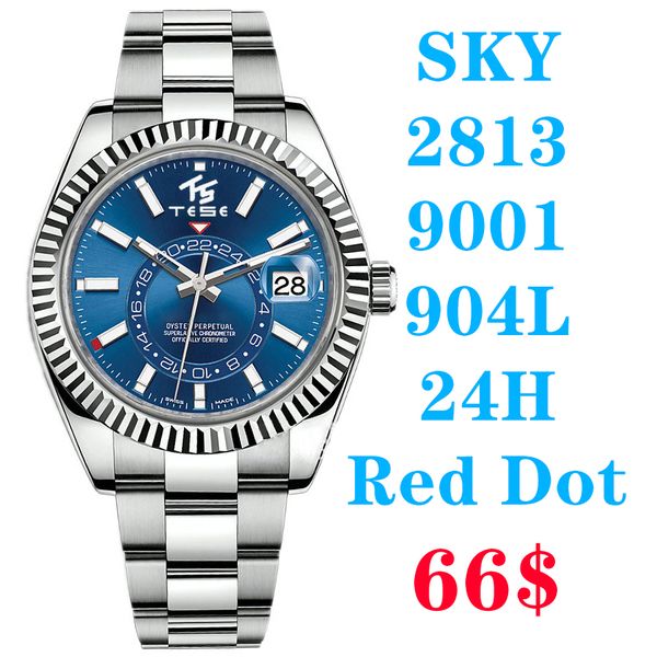 NF DR DR LUXURO Mens feminino Sports Watch Sky Dwell Red Dot 24H ETA 9001 Autom￡tico Mec￢nica Mec￢nica Rel￳gio 904L Rel￳gios duplos Fuso hor￡rio luminoso ￠ prova d'￡gua 3269
