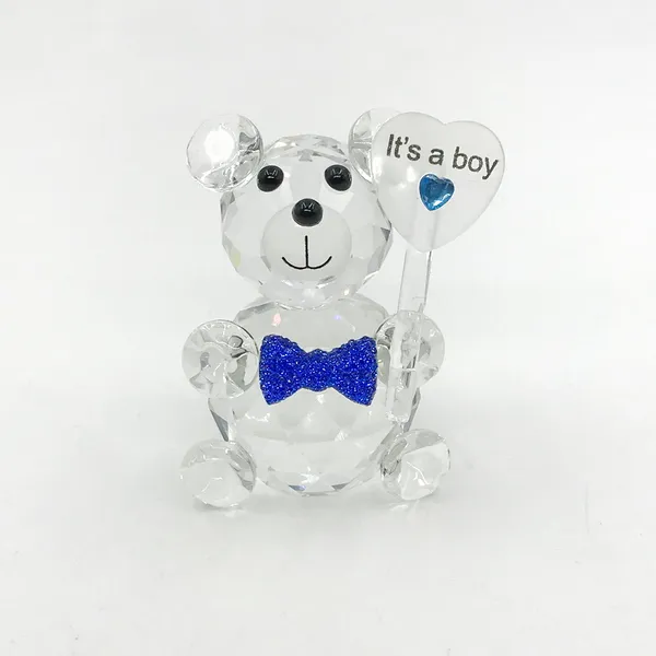 20pcs Baby menino chuveiro favorece o urso de cristal com n￳ -biscoito azul perfeito para decora￧￵es de festas de anivers￡rio rec￩m -nascidas.