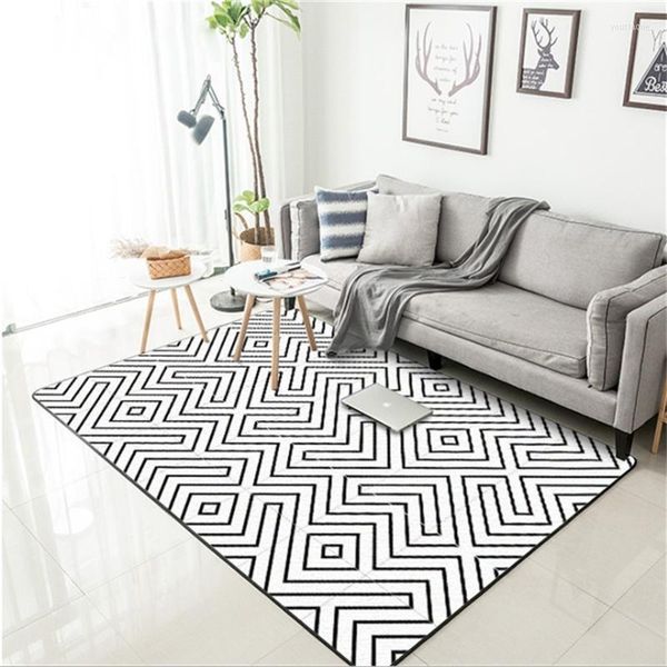 Tappeti Tappeto moderno in bianco e nero con linea geometrica curva Tappeto per soggiorno Camera da letto Studio morbido