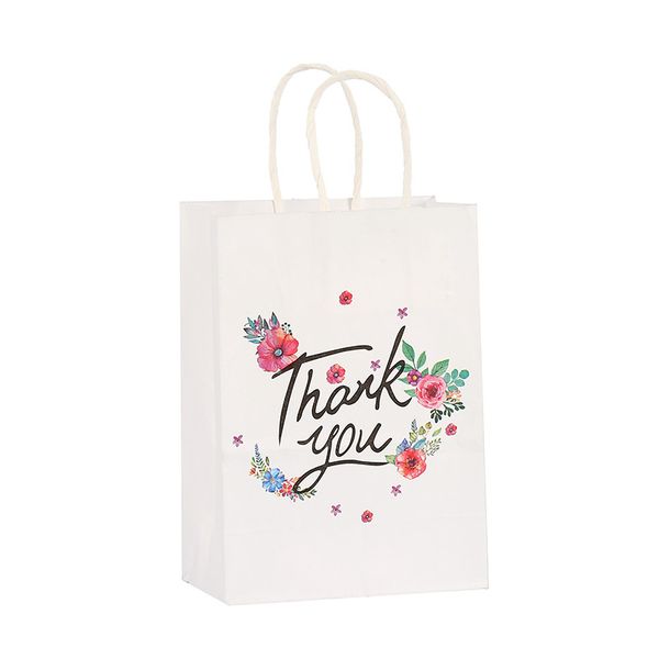Ringraziamento White Card Kraft Paper Makeup Bags English Letter Shopping Gift Tote Handbags in Bulk Organizzatore cosmetico con manico