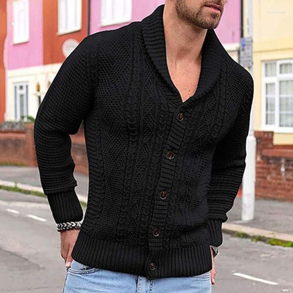 Sweaters masculinos 2022 Menfashion Design malha jaqueta cardigan color sólida cor de peito solto de gola em vil de manga longa ocidental casual