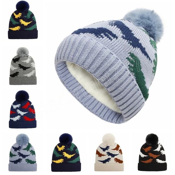 Moda Crochet Dinosaur Pattern Cappelli per bambini Neonato Peluche Warm Knitting Wool Caps Infant Headwear Fotografia Puntelli