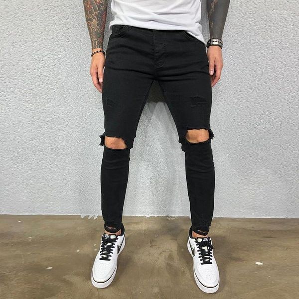 Мужские джинсы Мужские Mkass Men Men Menny Skinny Pant Casual Bunders 2022 Джинсовая джинсовая черная боковая боковая сторона с полосатыми брюками.