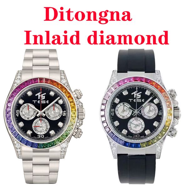 Rainbow Diamond Deluxe Watch Business Mens Sports Time South Africa Drilling 904L из нержавеющей стали резиновые мужчины часы Rose Gold Автоматическое дайв -панда сапфир
