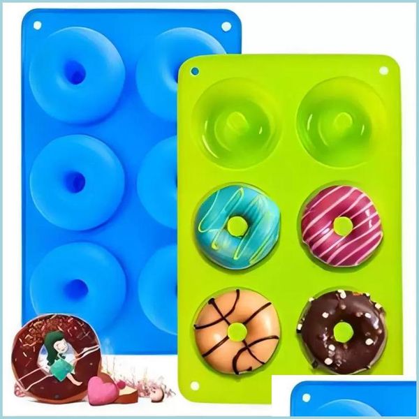 Moldes de cozimento Sile Donut Pan 6 Cavidade Donuts Baking Mods Non Stick Cake Biscoit Bagels Mod Bandejas de cozinha de cozinha DHCPE