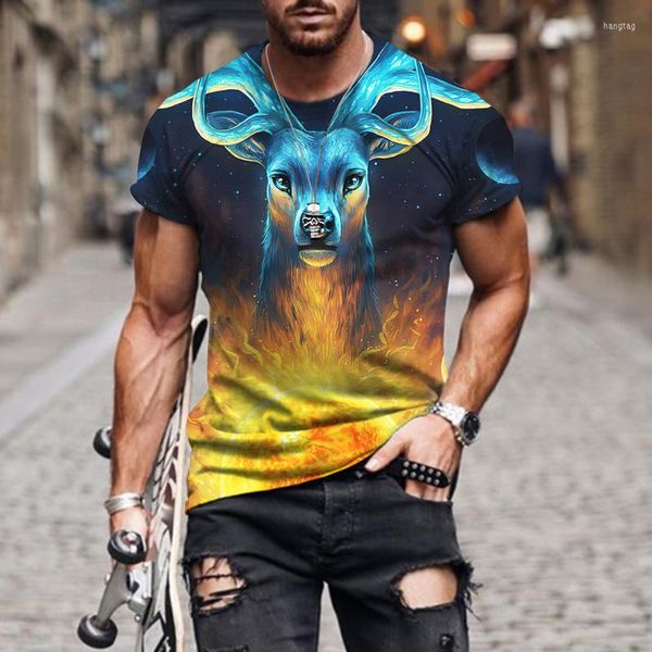 Camisetas masculinas Summer 2022 Trendência de camiseta 3D Padrão casual e confortável grande pacote de manga curta larga pacote de moda camisetas mangas machos