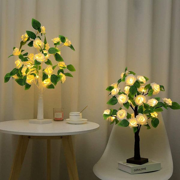 Yaratıcı Noel Dekorasyon Masa lambası Yapay Gül Çiçek Ağacı Ev Yatak Odası Süslemesi Tatil Partisi Doğum Günü Hediyeleri