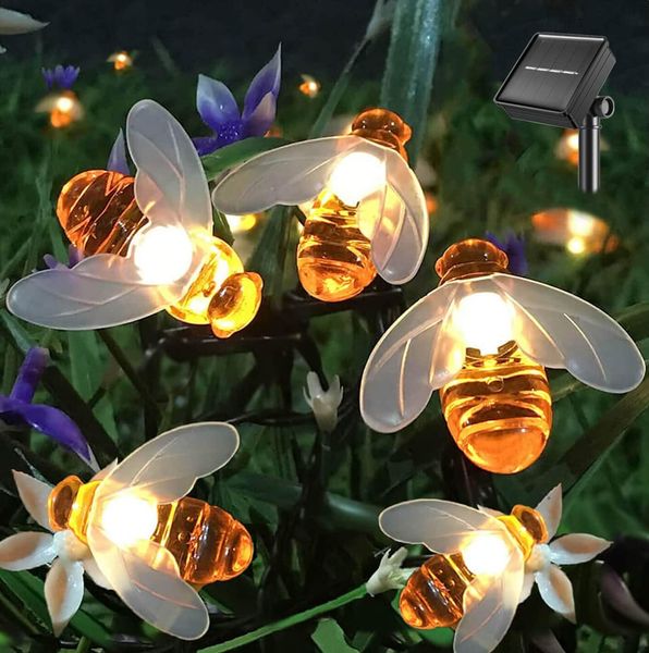 Solar-Lichterkette, 20 LEDs, für den Außenbereich, wasserdicht, Simulation von Honigbienen, Dekor für Garten, Weihnachtsdekoration, warmweiß