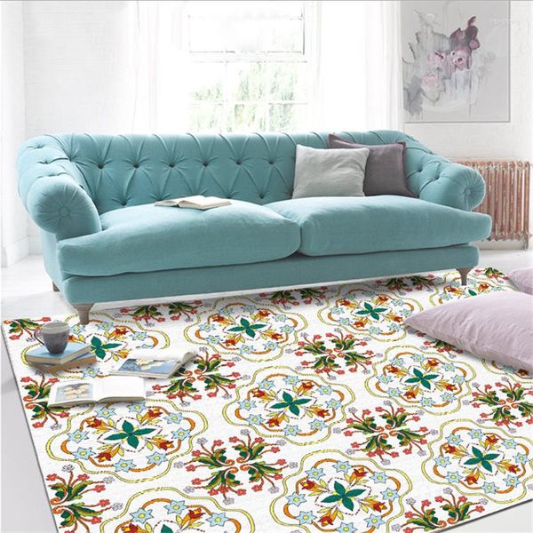 Teppiche Amerikanischer moderner geometrischer Aufkleber Blumenroter grüner Teppichbereich Teppich für Wohnzimmer Kinder Couchtischmatte