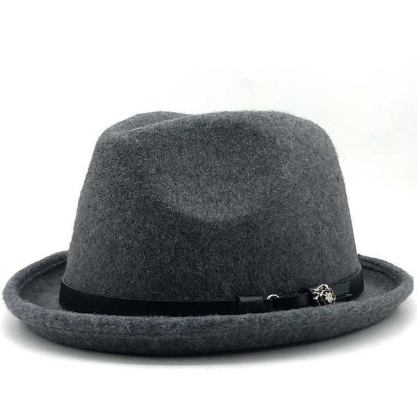 Beanie/Skull Caps Men's Fedora Hat Fedora para cavalheiros Igreja de outono de inverno Roll Brim Homburgo Dad Jazz Hat T221013