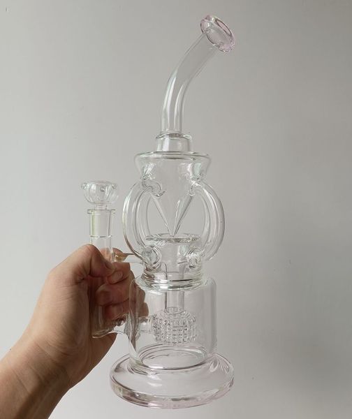 Bong de água de vidro transparente Hookahs tubo dobrado Reciclador Dab Rigs com pneu Perc Bubbler para cachimbos, bong de água portátil