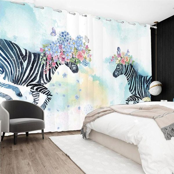 Tenda semplice animale pittura ad acquerello tende per finestre motivo floreale zebrato Cortinas casa camera da letto arredamento artistico parasole