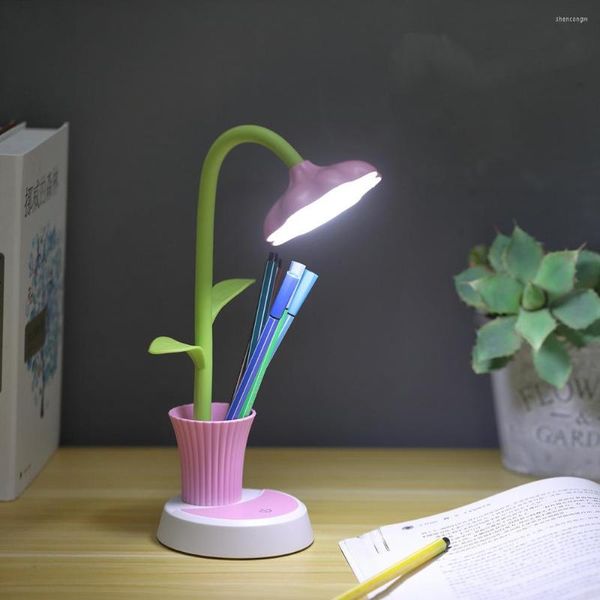 Lámparas de mesa Lámpara de escritorio con portalápices Linterna solar creativa Protección ocular Luz de escritorio USB Recargable Accesorios de estudio Regalo lindo B