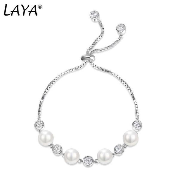 Charm-Armbänder Laya Naturperlen-Charm-Armband für Frauen, reines 925er-Sterlingsilber, glänzender weißer Zirkonia, eleganter edler Schmuck, Trend 2022