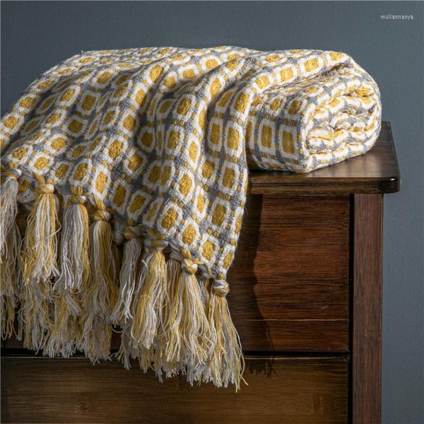 Decken ZENGIA Jacquard-Strick-Sofa-Überwurfdecke mit Quasten, gestrickter Faden, Nickerchen, nordisches weiches Handtuch, Bett, 130 x 150, Wandteppich
