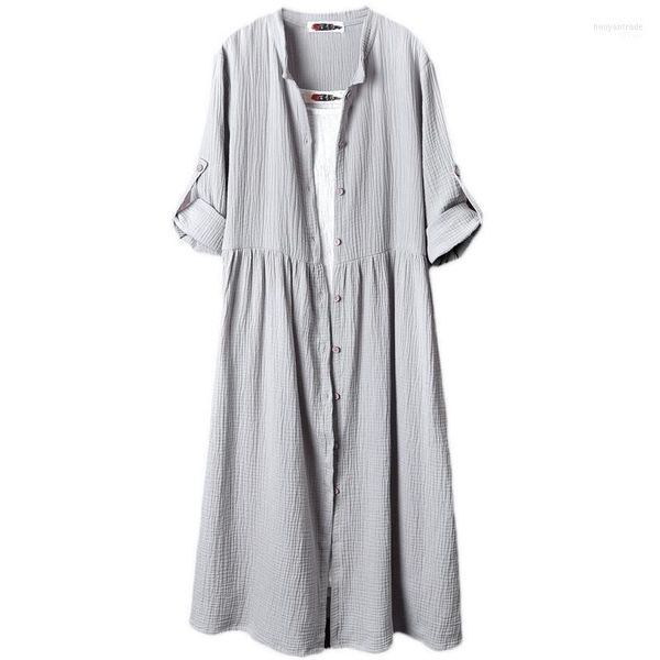 Camicette da donna Camicie da donna 2022 Bast Coat Camicia lunga di design Cardigan Camicetta di lino in cotone Outwear con bottone Abito autunnale Blusa