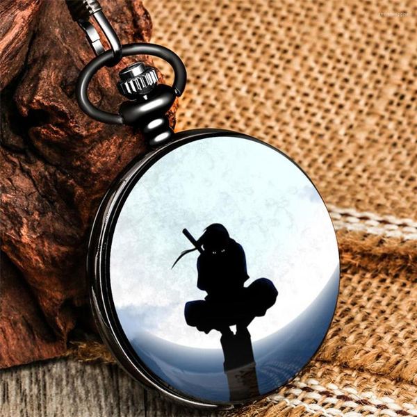Карманные часы японские ниндзя печатные Quartz Watch Watch подвесные часы цепь с брызги Cool Black Antique Gist
