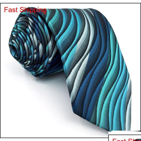 Ligas do pescoço y23 turquesa mticolor Ripple abstrato de seda clássica extra longa de tamanho mensal gravata fjbg9 entrega 2022 moda acce oto0d