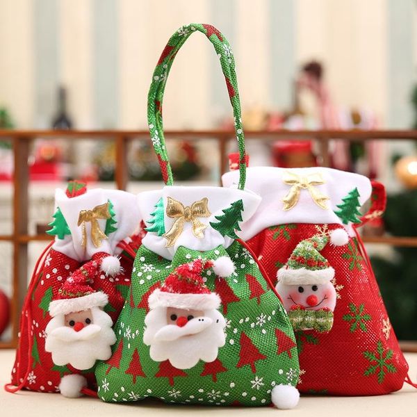 Buon Natale Sacco di Babbo Natale Regali Borsa Pupazzo di neve Sacchetti di caramelle Bottiglia di calza di vino Decorazione natalizia GCB16351