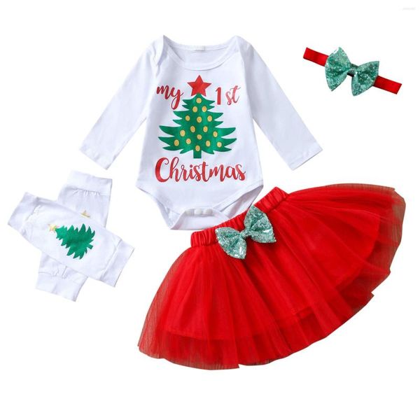 Roupas conjuntos de roupas infantil terno de menina conjunto de natal árvore redonda pescoço de manga longa saia bowknot saia tampa do pé da cabeça 0-24 meses