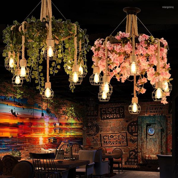 Lâmpadas pendentes tema restaurante planta iluminação de música criativa bar luminária de cafeteria retro industrial hanging flor